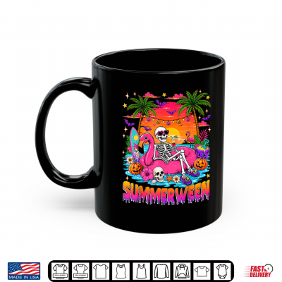Mug Summerween Skeleton Halloween Summer Floral Women Girl Kids Shirt