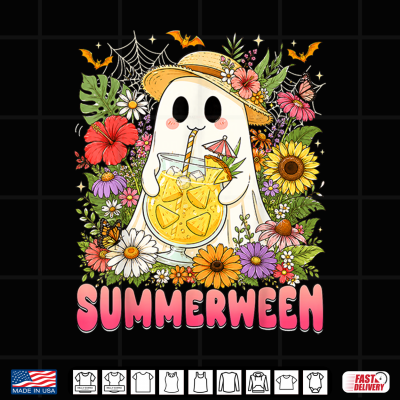 Design Summerween Funny Ghost Halloween Summer Floral Women Girl Shirt