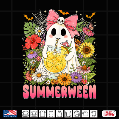 Design Summerween Funny Ghost Halloween Summer Floral Women Girls Shirt