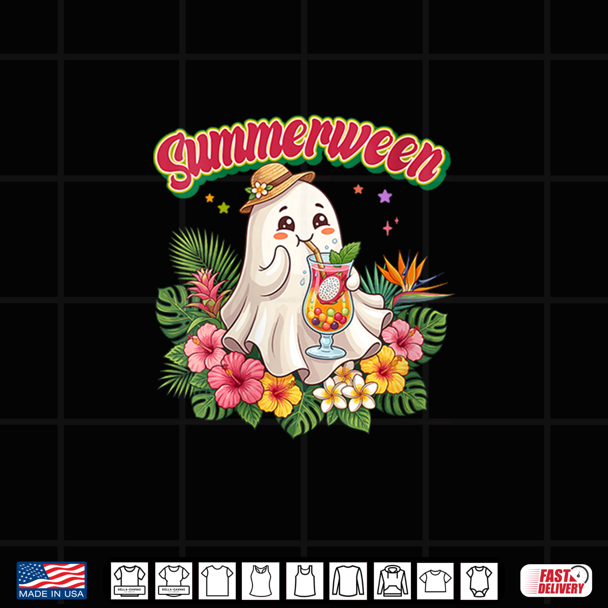 Summerween Floral Ghost Tropical Spooky Summer Halloween Shirt Summerween Floral Ghost Tropical Spooky Summer Halloween Shirt