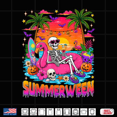 Design Summerween Skeleton Halloween Summer Floral Women Girl Kids Shirt