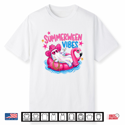 Summerween Vibes Funny Ghost Halloween Summer Flamigo Float Shirt
