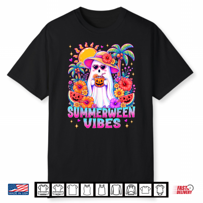 Summerween Vibes Spooky Ghost Pumpkins Halloween Women Girls Shirt