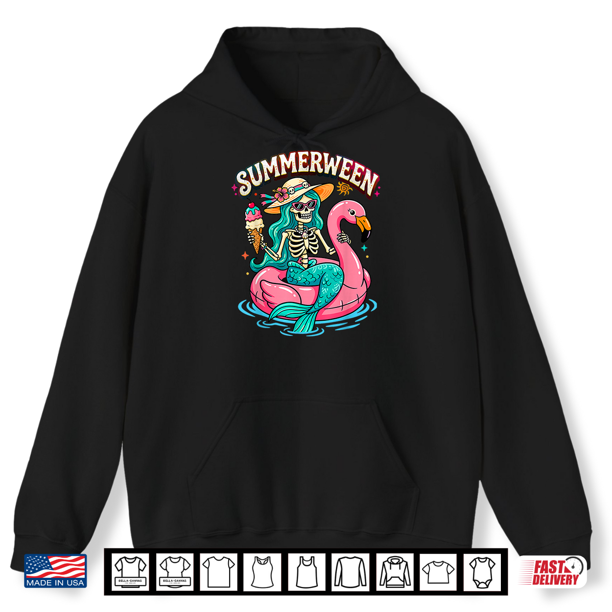 Summerween Skeleton Mermaid Flamingo Float Summer Halloween Shirt Summerween Skeleton Mermaid Flamingo Float Summer Halloween Shirt