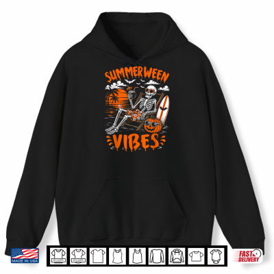 Summerween Vibes Skeleton Relaxing Beach Pumpkin Halloween Shirt 1 Hoodie Summerween Vibes Skeleton Relaxing Beach Pumpkin Halloween Shirt