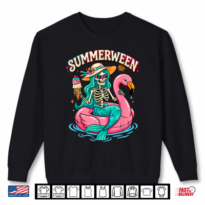 Summerween Skeleton Mermaid Flamingo Float Summer Halloween Shirt 2 Sweatshirt Summerween Skeleton Mermaid Flamingo Float Summer Halloween Shirt