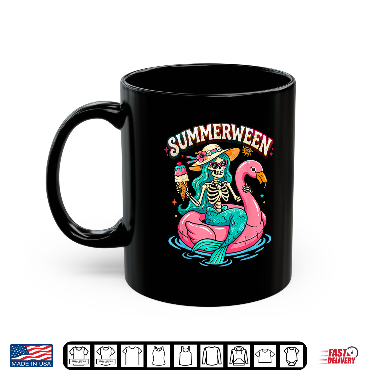 Summerween Skeleton Mermaid Flamingo Float Summer Halloween Shirt Summerween Skeleton Mermaid Flamingo Float Summer Halloween Shirt