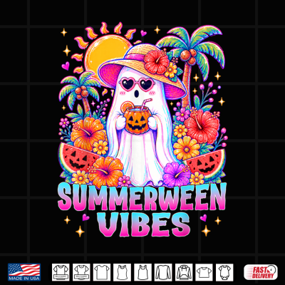 Design Summerween Vibes Spooky Ghost Pumpkins Halloween Women Girls Shirt