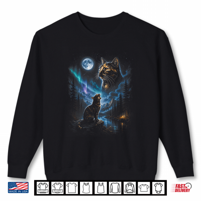 Sweatshirt Tortoiseshell Cat Howling at Moon Vintage Cat Halloween Shirt