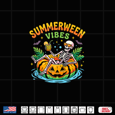 Summerween Vibes Spooky Summer Halloween Skeleton Pool Float Shirt 4 Design Summerween Vibes Spooky Summer Halloween Skeleton Pool Float Shirt