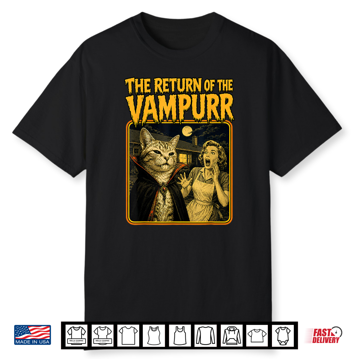Vintage The Return Of The Vampurr Halloween Vampire Cat Shirt