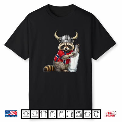 Norway Raccoon Holding Bottle Norwegian Humor For Men Women Shirt