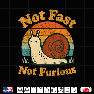 Design Not Fast Not Furious Funny Snail Pace Funny Retro Sunset Shirt
