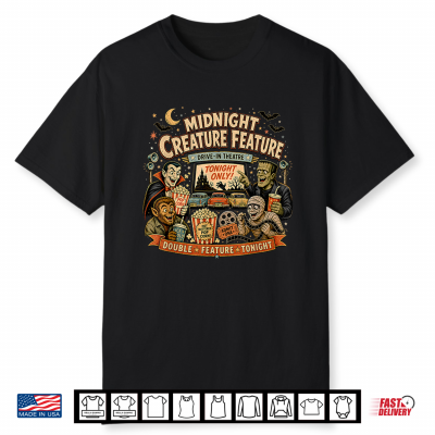 Retro 90S Vampire Frankenstein Midnight Creature Feature Shirt
