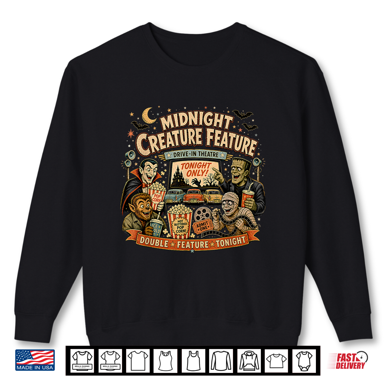 Retro 90S Vampire Frankenstein Midnight Creature Feature Shirt Retro 90S Vampire Frankenstein Midnight Creature Feature Shirt