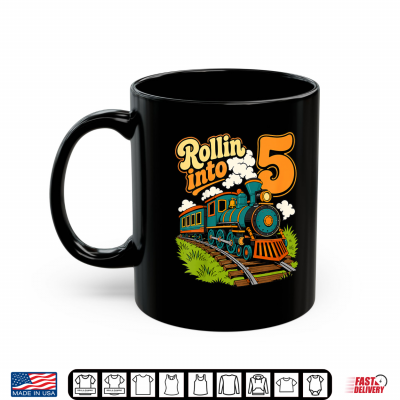 Mug Rollin Into 5 Vintage Train 5th Birthday Boy Age 5 Shirt