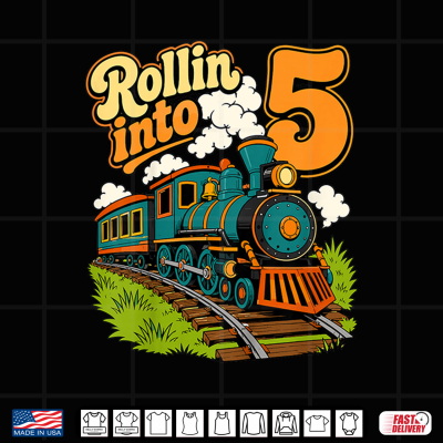 Design Rollin Into 5 Vintage Train 5th Birthday Boy Age 5 Shirt