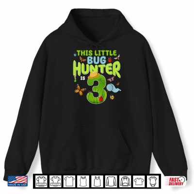 Hoodie This Little Bug Hunter is 3 Years Old Bug 3rd Birthday Party Shirt