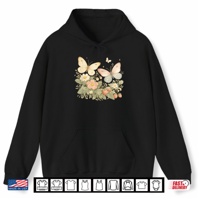 Hoodie Cottagecore Butterfly Botanical Vintage Floral Nature Shirt