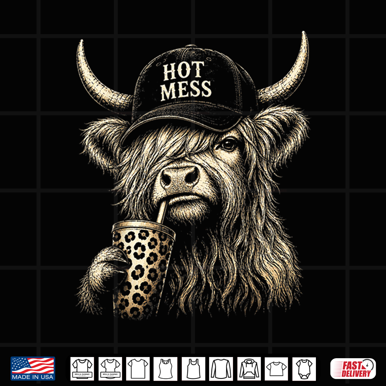 Hot Mess Highland Cow Funny Cute Coffee Lover Graphic Shirt Hot Mess Highland Cow Funny Cute Coffee Lover Graphic Shirt