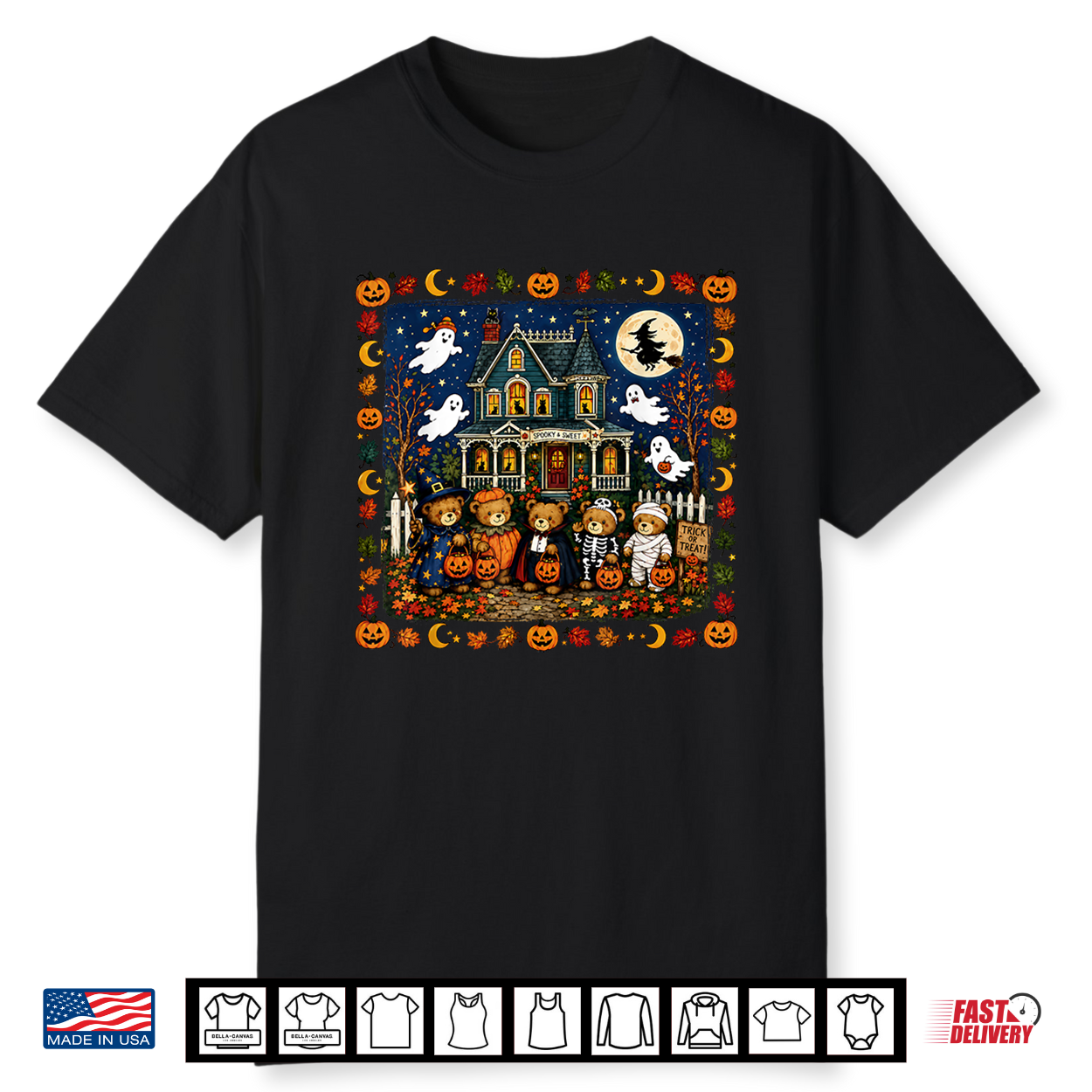 Retro Vintage 90S Ghosts Trick Or Treat Bears Haunted House Shirt Retro Vintage 90S Ghosts Trick Or Treat Bears Haunted House Shirt
