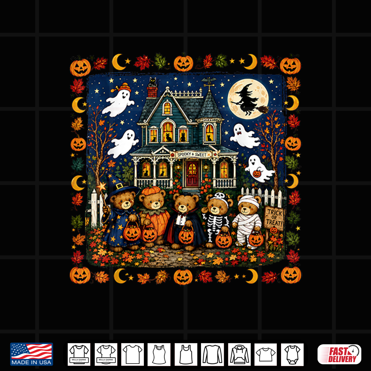 Retro Vintage 90S Ghosts Trick Or Treat Bears Haunted House Shirt Retro Vintage 90S Ghosts Trick Or Treat Bears Haunted House Shirt