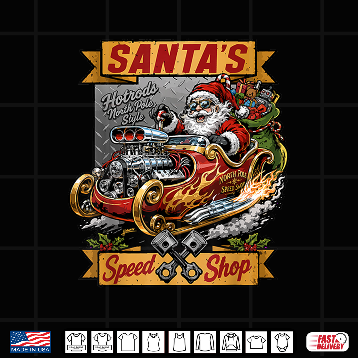 Hotrod Santa Speedshop North Pole Garage Christmas Shirt Hotrod Santa Speedshop North Pole Garage Christmas Shirt
