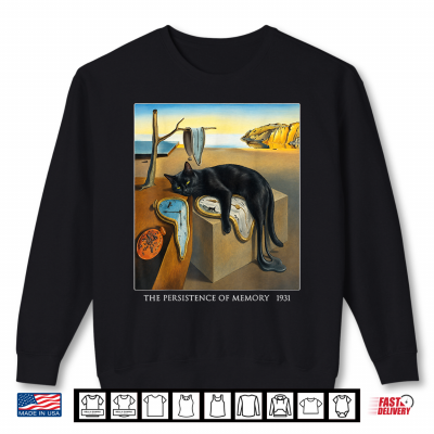 Persistence Of Memory Black Cat Melting Clock Art Shirt 2 Sweatshirt Persistence of Memory Black Cat Melting Clock Art Shirt