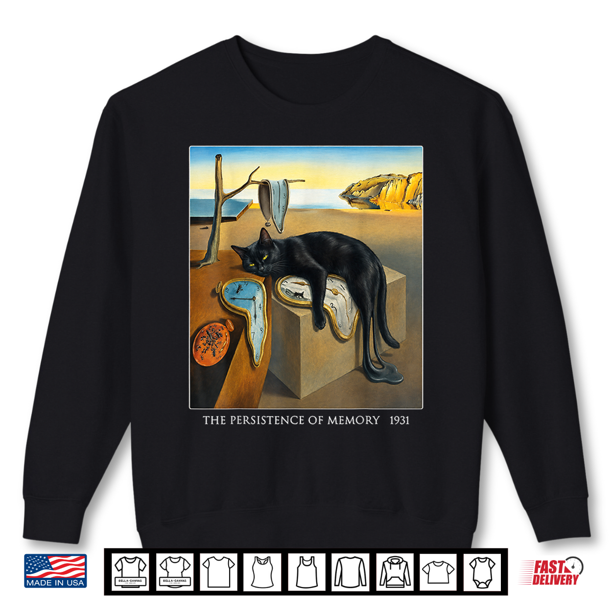 Persistence Of Memory Black Cat Melting Clock Art Shirt Persistence Of Memory Black Cat Melting Clock Art Shirt