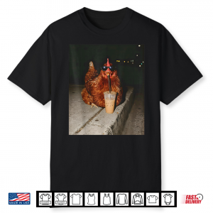 Chicken Drinking Iced Coffee Funny Chicken Lover Farmer Shirt
