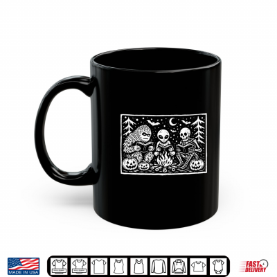 Funny Bigfoot Alien Skeleton Reading Books Halloween Camping Shirt 2 Mug Funny Bigfoot Alien Skeleton Reading Books Halloween Camping Shirt