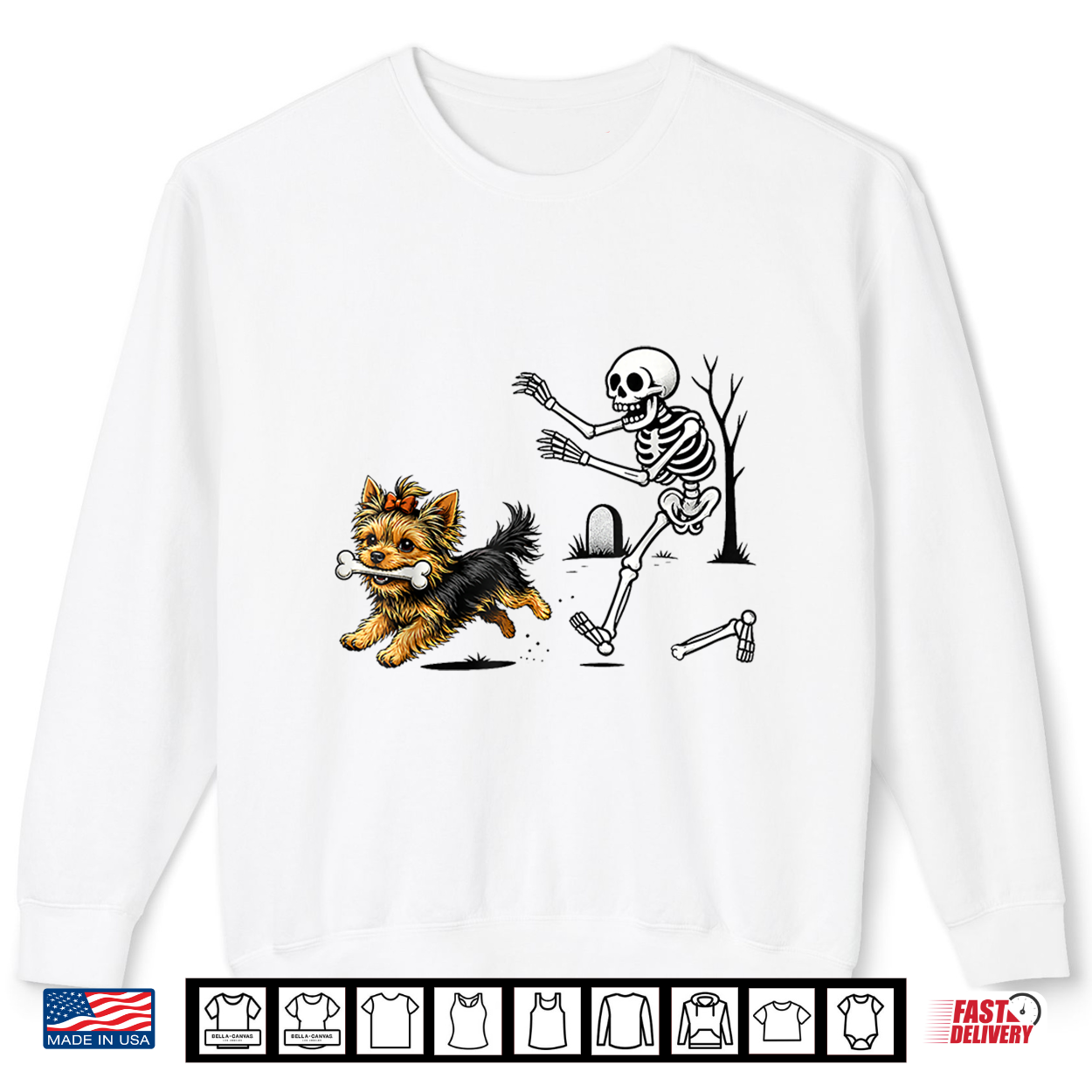 Skeleton Dog Yorkie Halloween Skeleton Chasing Dog Shirt Skeleton Dog Yorkie Halloween Skeleton Chasing Dog Shirt