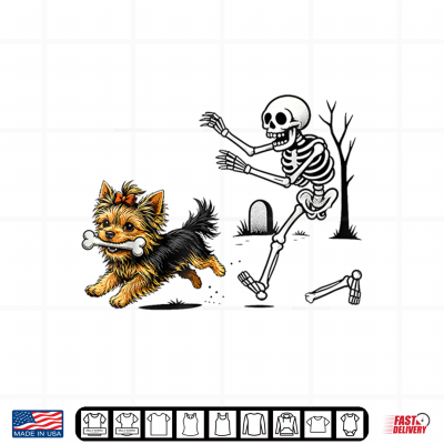 Skeleton Dog Yorkie Halloween Skeleton Chasing Dog Shirt 4 Design Skeleton Dog Yorkie Halloween Skeleton Chasing Dog Shirt