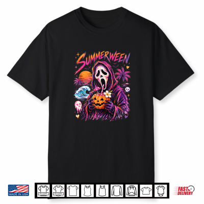 Summer Vibes Retro Spooky Ghost Halloween Long Vacation Shirt