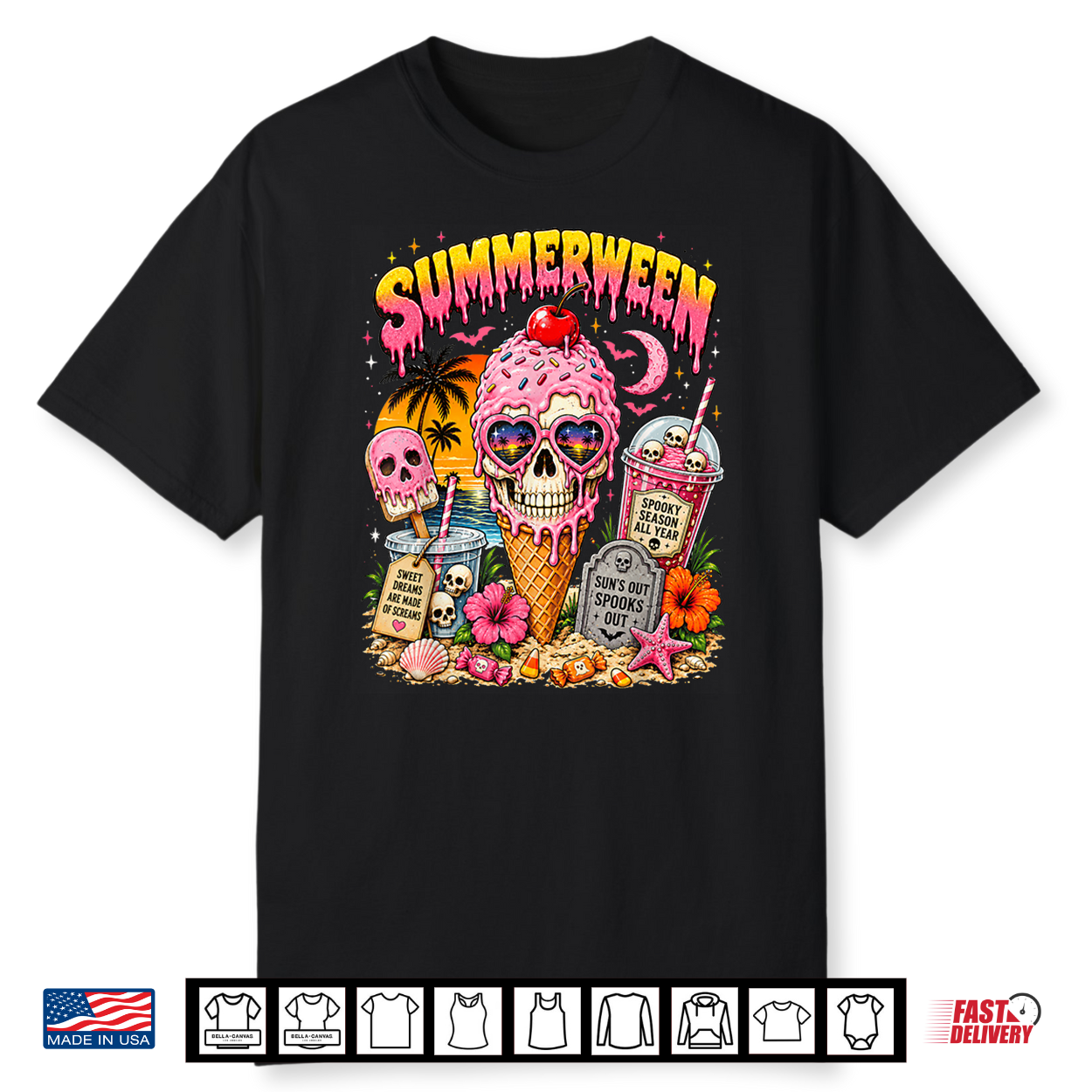 Summerween Skeleton Skull Funny Summer Halloween Ice Cream Shirt Summerween Skeleton Skull Funny Summer Halloween Ice Cream Shirt