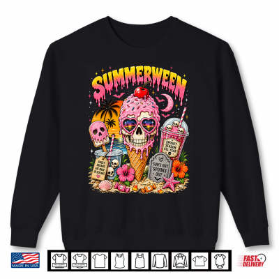 Summerween Skeleton Skull Funny Summer Halloween Ice Cream Shirt 2 Sweatshirt Summerween Skeleton Skull Funny Summer Halloween Ice Cream Shirt