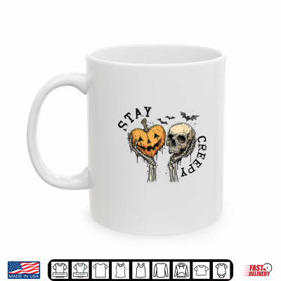 Mug Stay Creepy Skeleton Hand Halloween Pumpkin Spooky Season Shirt