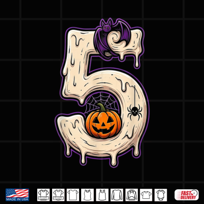 Design Number 5 Funny Halloween Spooky 5th Birthday 5 Years Old Shirt
