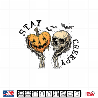 Design Stay Creepy Skeleton Hand Halloween Pumpkin Spooky Season Shirt
