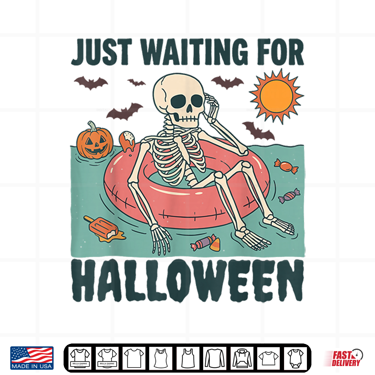 Summer Skeleton Just Waiting For Halloween Shirt Summer Skeleton Just Waiting For Halloween Shirt