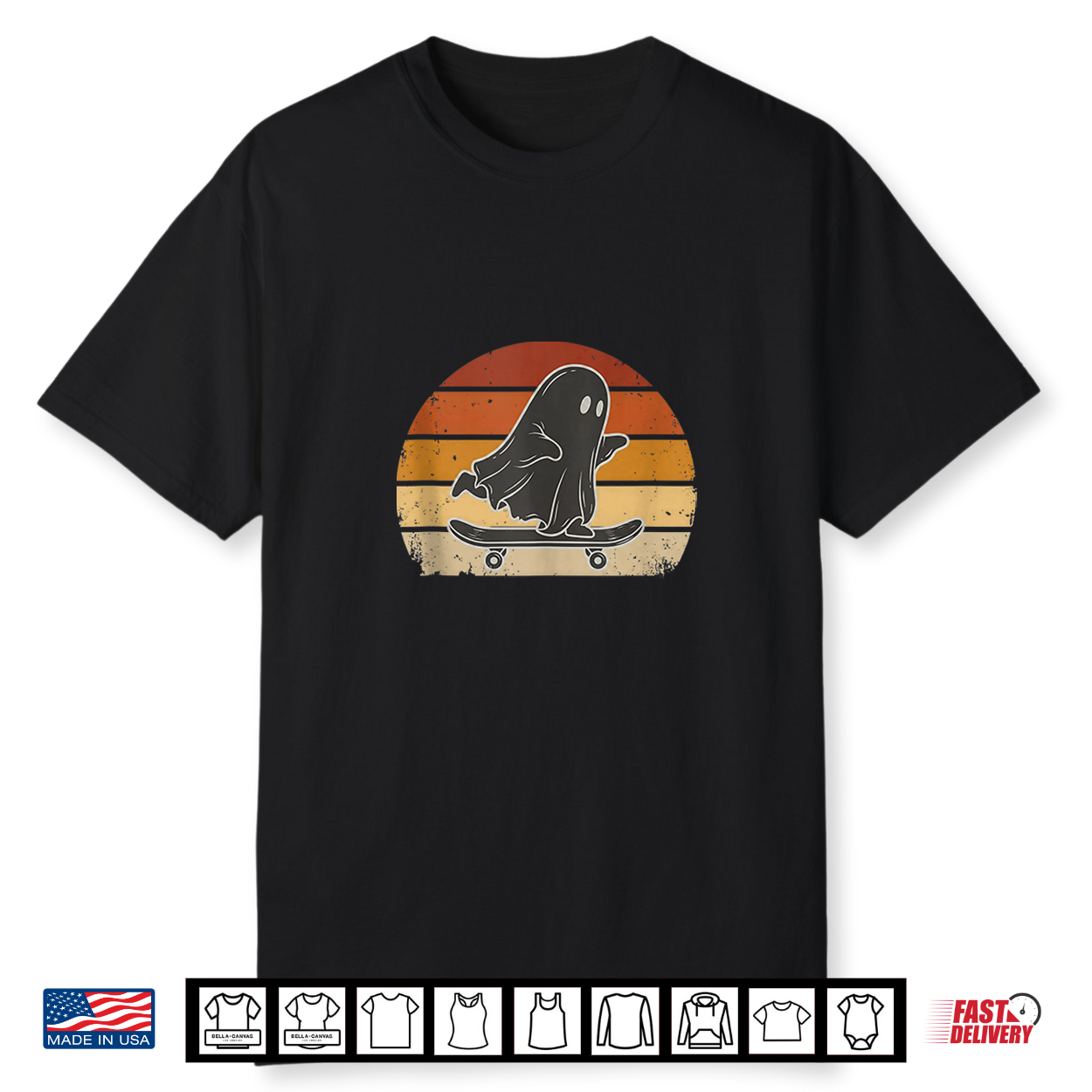 Retro Sunset Halloween Ghost Skateboard Spooky Skater Shirt Retro Sunset Halloween Ghost Skateboard Spooky Skater Shirt