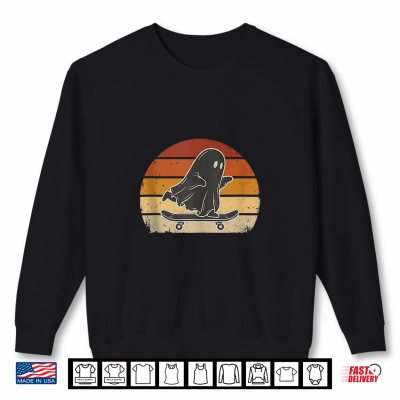 Retro Sunset Halloween Ghost Skateboard Spooky Skater Shirt 2 Sweatshirt Retro Sunset Halloween Ghost Skateboard Spooky Skater Shirt