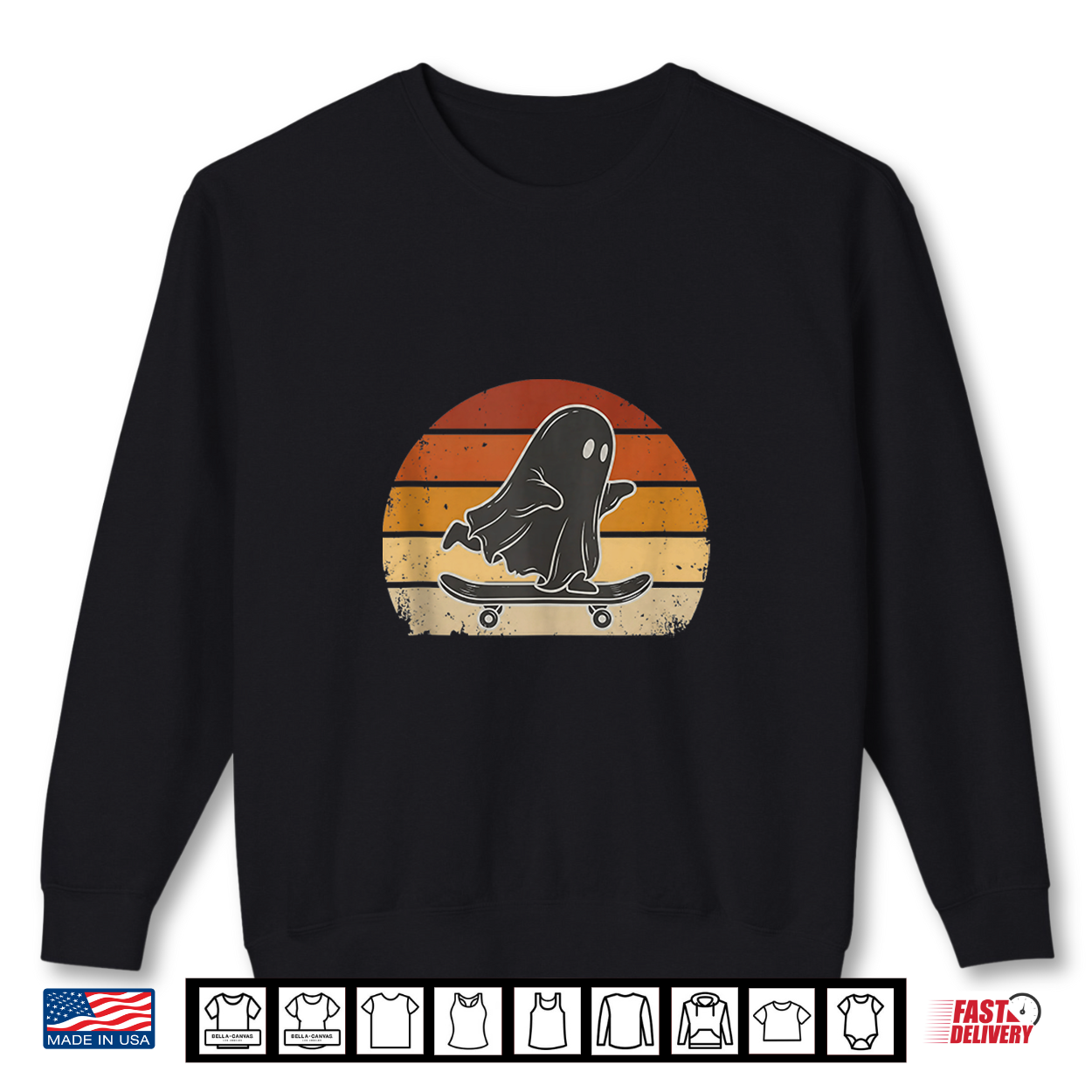 Retro Sunset Halloween Ghost Skateboard Spooky Skater Shirt Retro Sunset Halloween Ghost Skateboard Spooky Skater Shirt