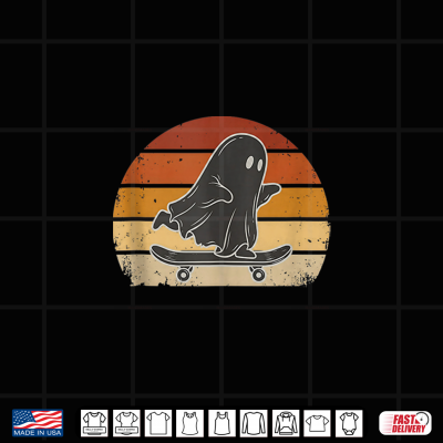 Retro Sunset Halloween Ghost Skateboard Spooky Skater Shirt 4 Design Retro Sunset Halloween Ghost Skateboard Spooky Skater Shirt