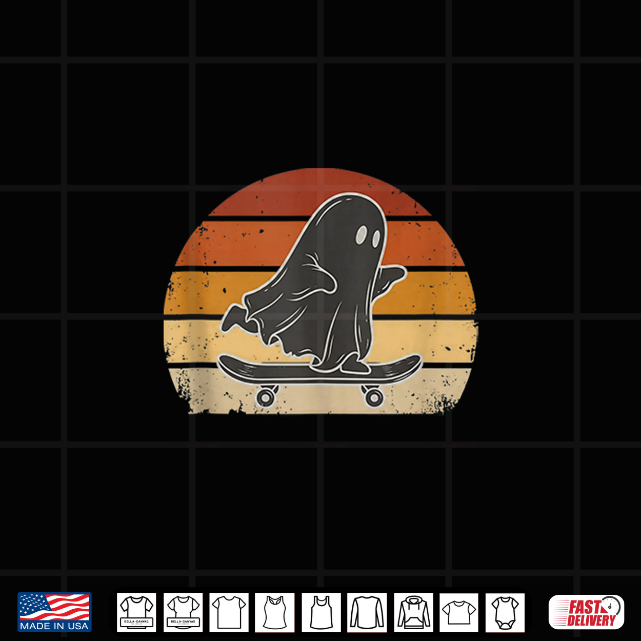 Retro Sunset Halloween Ghost Skateboard Spooky Skater Shirt Retro Sunset Halloween Ghost Skateboard Spooky Skater Shirt