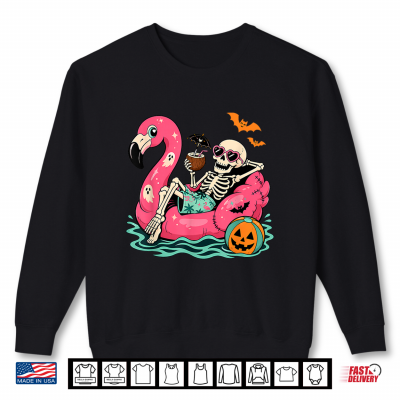 Summerween Funny Skeleton Flamingo Pool Float Tropical Swim Shirt 2 Sweatshirt Summerween Funny Skeleton Flamingo Pool Float Tropical Swim Shirt
