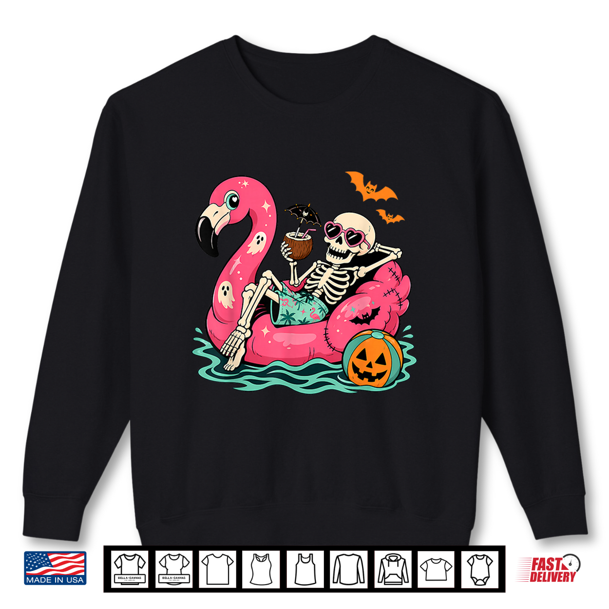 Summerween Funny Skeleton Flamingo Pool Float Tropical Swim Shirt Summerween Funny Skeleton Flamingo Pool Float Tropical Swim Shirt