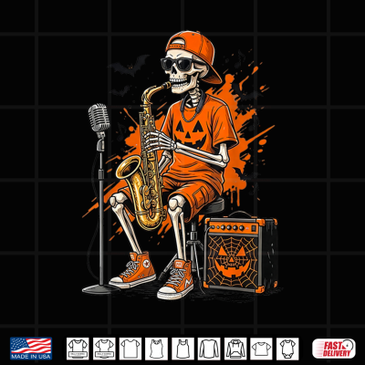 Skeleton Saxophone Halloween Funny Saxophonist Men Shirt 4 Design Skeleton Saxophone Halloween Funny Saxophonist Men Shirt