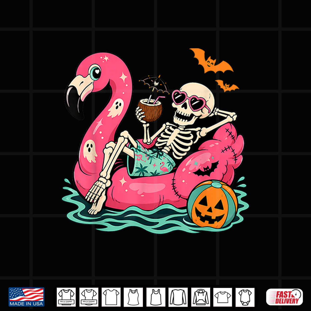 Summerween Funny Skeleton Flamingo Pool Float Tropical Swim Shirt Summerween Funny Skeleton Flamingo Pool Float Tropical Swim Shirt