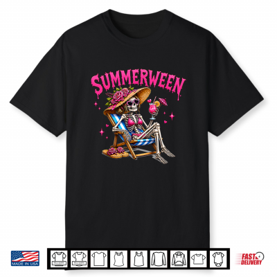 Summerween Summer Halloween Funny Spooky Skeleton Girl Women Shirt